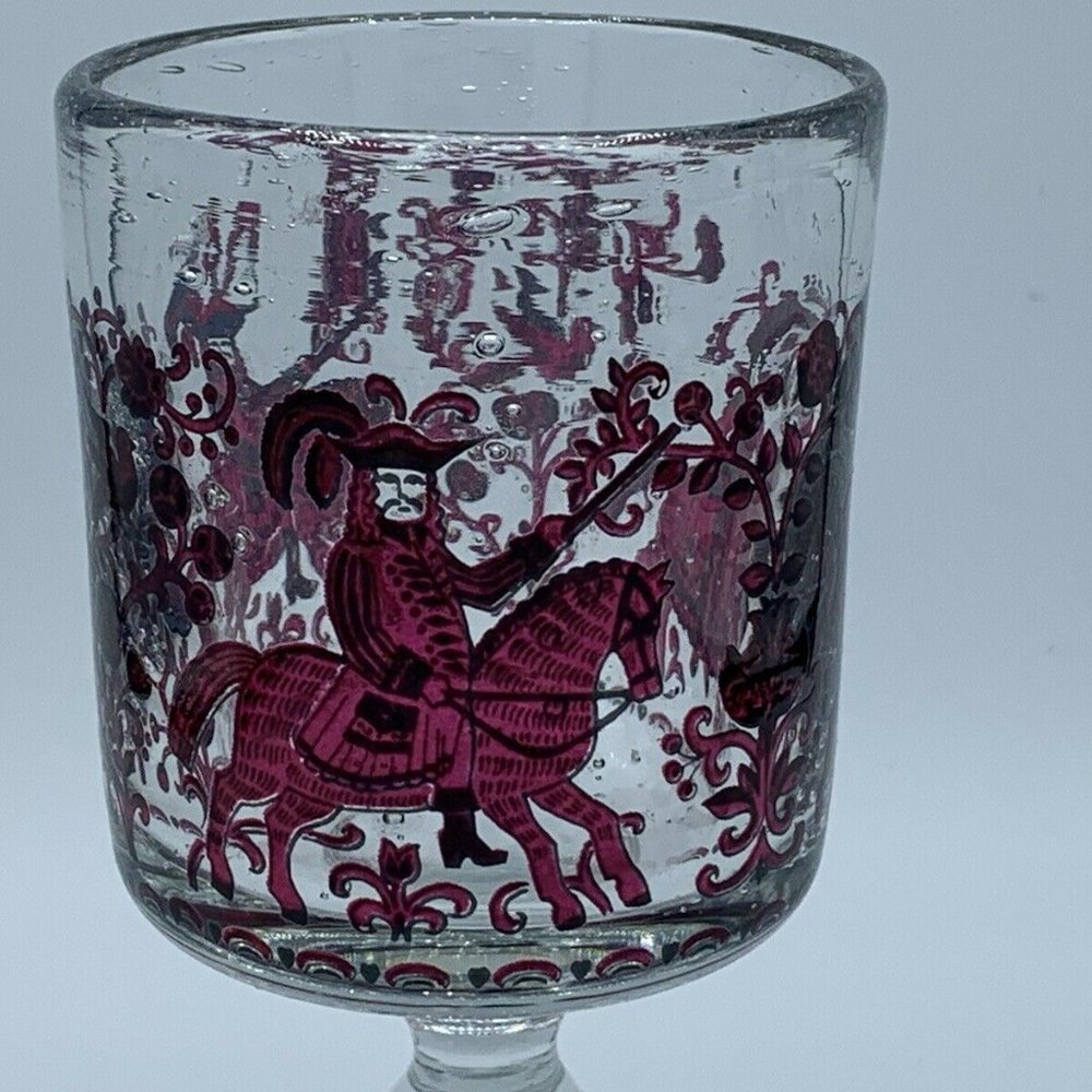 Vintage Glass Alfred Taube Goblet Lady and Man on Horses German Rare